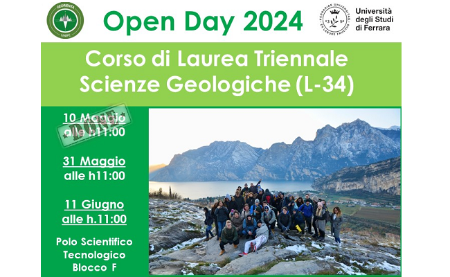 Open day di Scienze Geologiche: 10, 31 Maggio e 11 Giugno Open day di Scienze Geologiche: 10, 31 Maggio e 11 Giugno