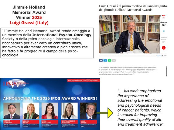 Il Prof. Luigi Grassi è il primo medico italiano insignito del Jimmie Holland Memorial Awards